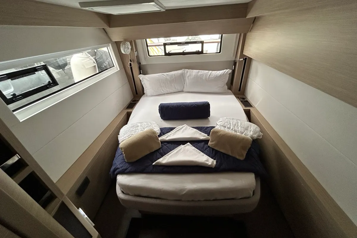Cabin on Sea Charme, a Lagoon 51 catamaran at Olbia, Italy