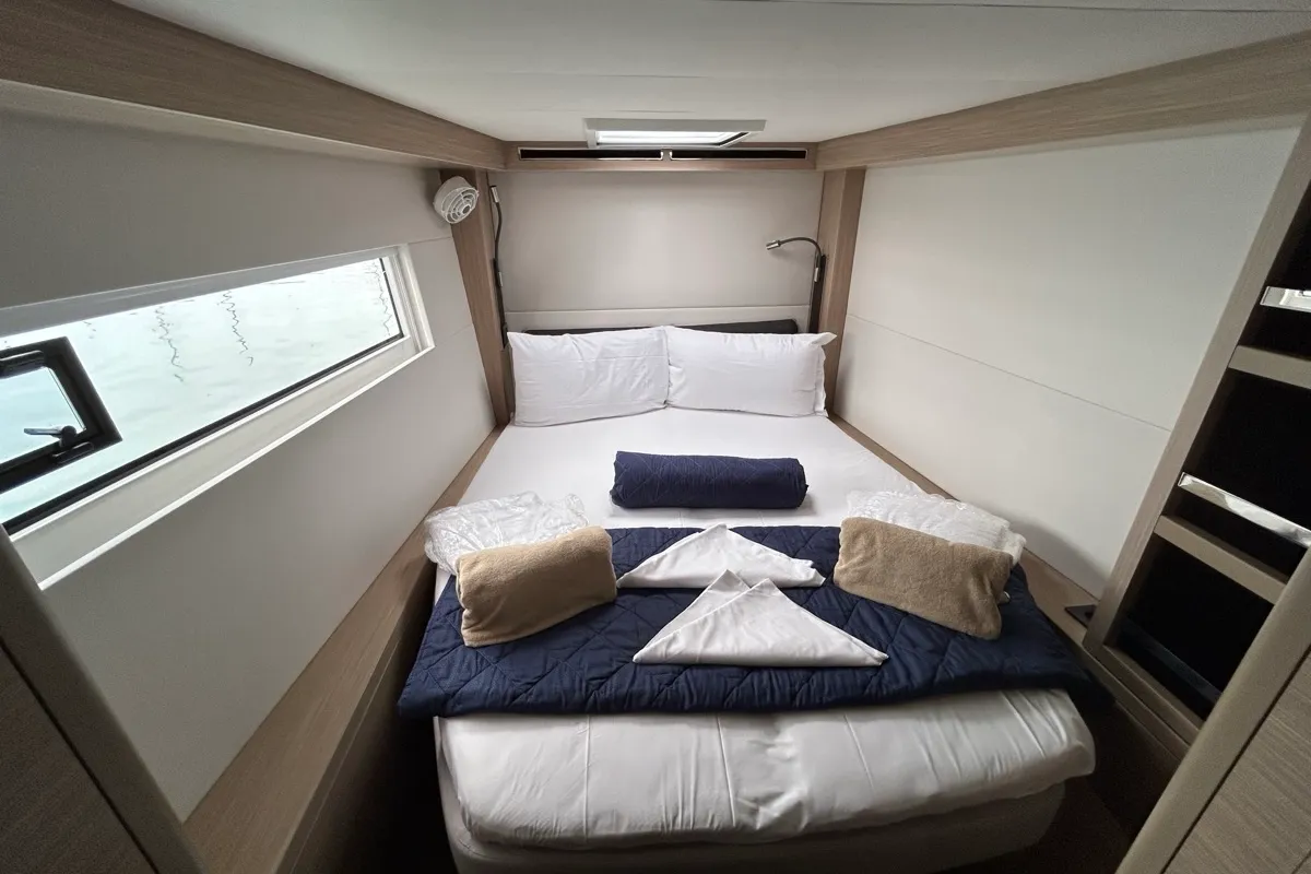 Cabin on Sea Charme, a Lagoon 51 catamaran at Olbia, Italy