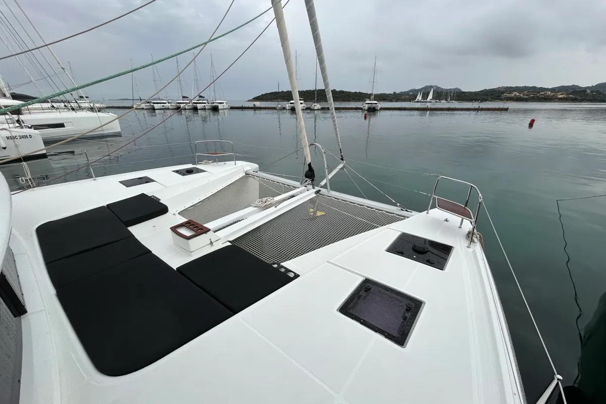 Deck of Sea Charme, a Lagoon 51 catamaran at Olbia, Italy