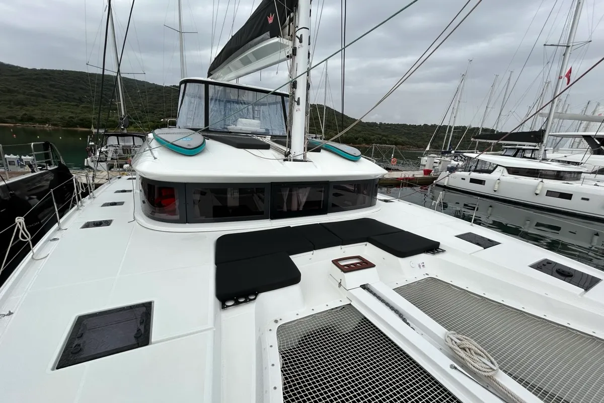 Deck of Sea Charme, a Lagoon 51 catamaran at Olbia, Italy