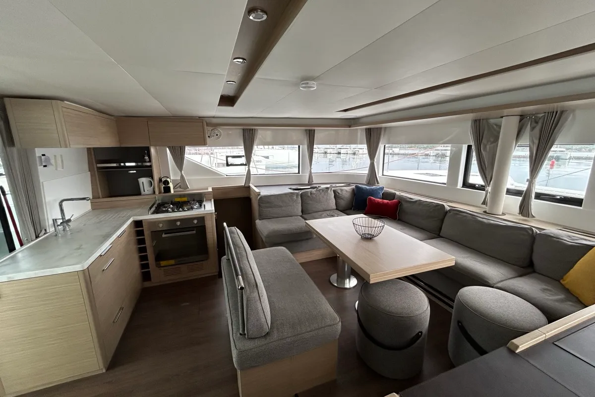 Galley of Sea Charme, a Lagoon 51 catamaran at Olbia, Italy