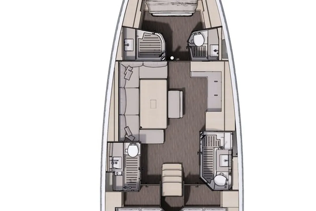 Floor plan of Discovery, a Dufour 470 sailboat at Road Town, British Virgin Islands
