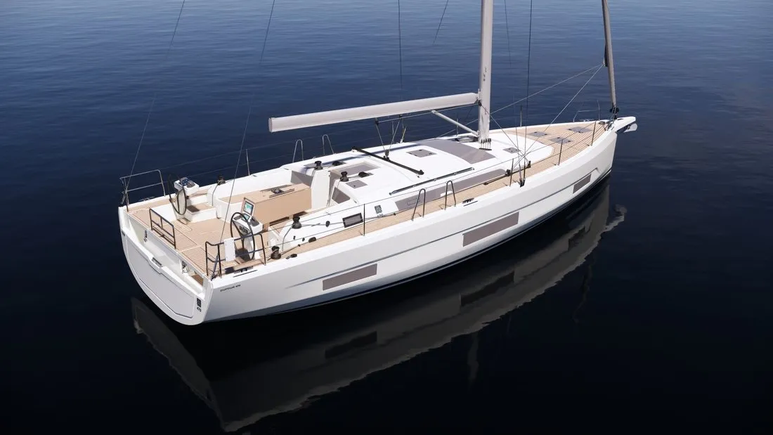 Exterior view of Discovery, a Dufour 470 sailboat at Road Town, British Virgin Islands