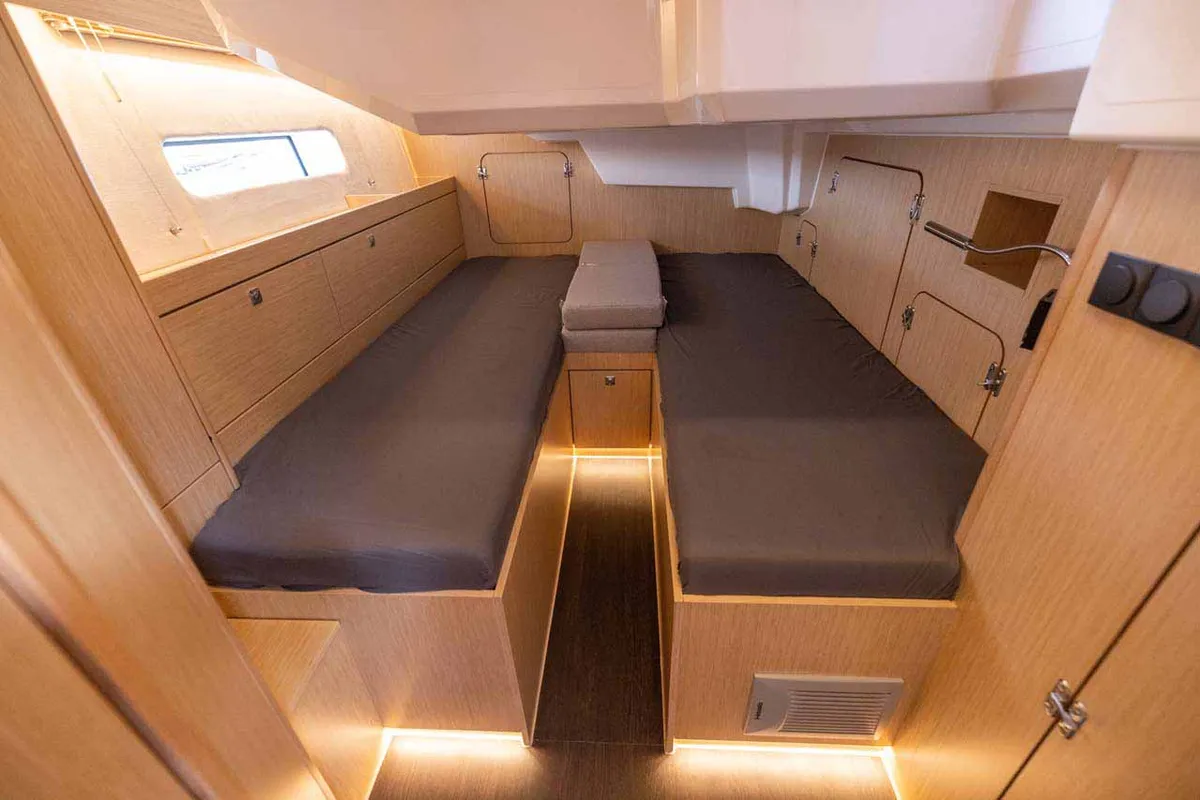 Cabin on Moonlark, a Bavaria C46 sailboat at Jezera, Croatia