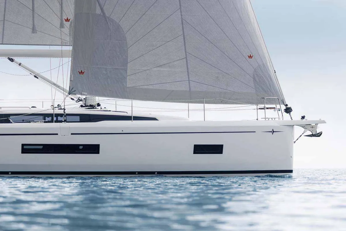 Exterior view of Moonlark, a Bavaria C46 sailboat at Jezera, Croatia