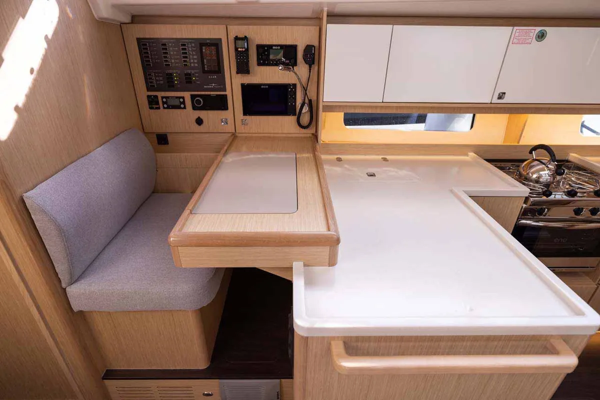 Galley of Moonlark, a Bavaria C46 sailboat at Jezera, Croatia
