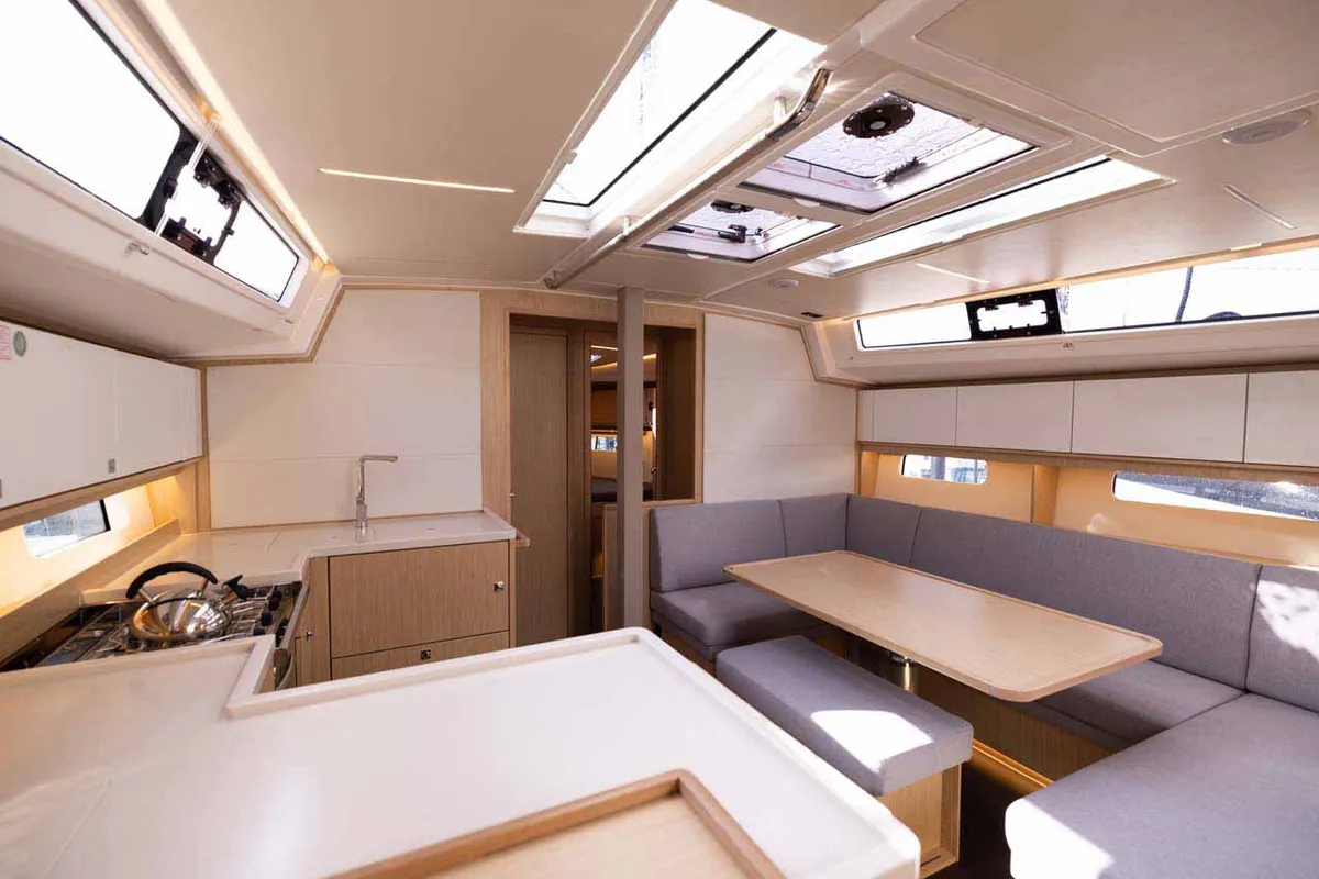 Salon of Moonlark, a Bavaria C46 sailboat at Jezera, Croatia