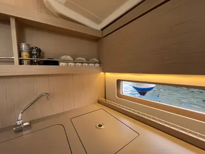 Galley of COSMIC DANCER, a Beneteau Oceanis 40.1 sailboat at Split, Croatia