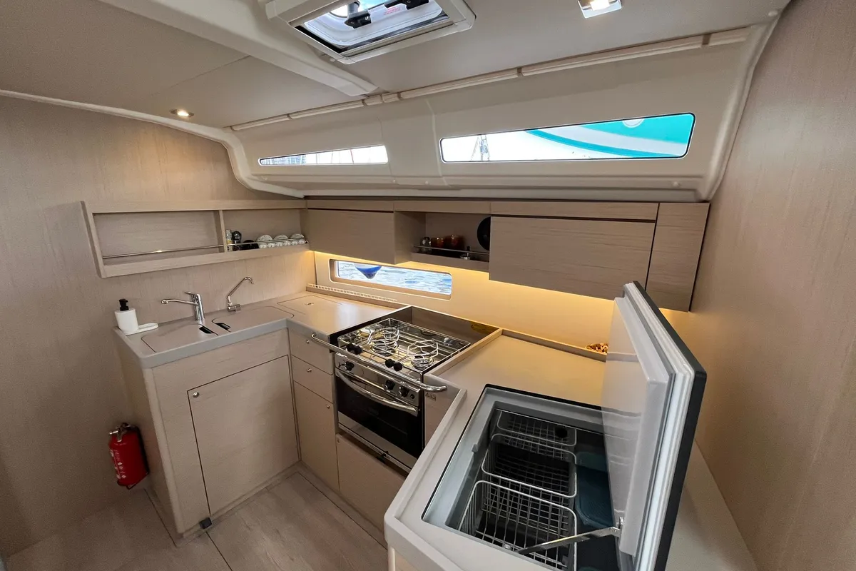 Galley of COSMIC DANCER, a Beneteau Oceanis 40.1 sailboat at Split, Croatia