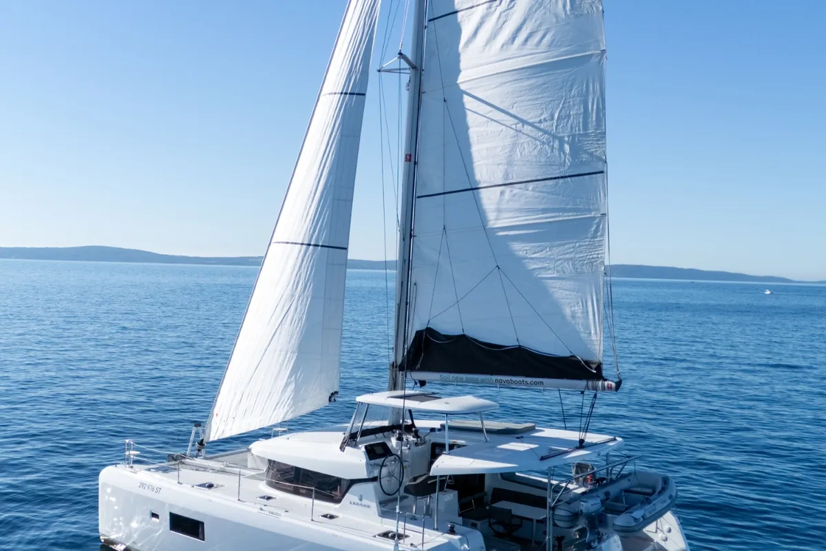 Exterior view of SAX IV, a Lagoon 42 catamaran at Split, Croatia