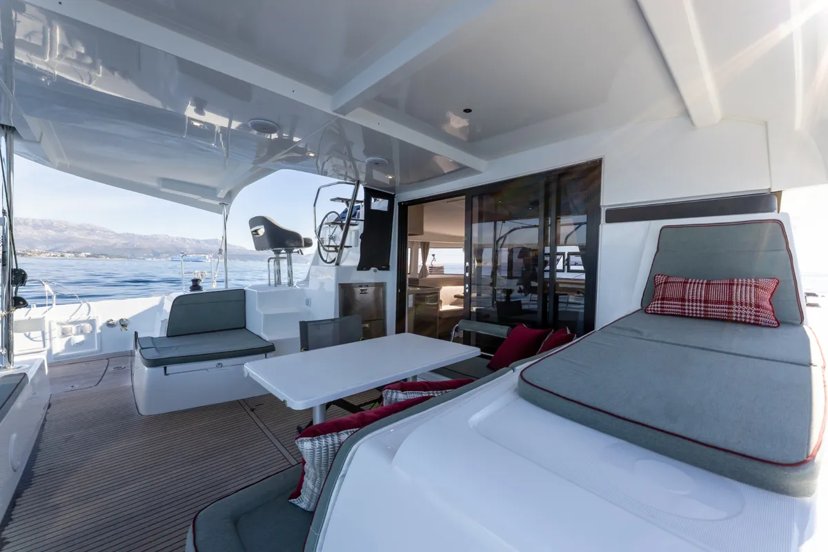 Deck of SAX IV, a Lagoon 42 catamaran at Split, Croatia