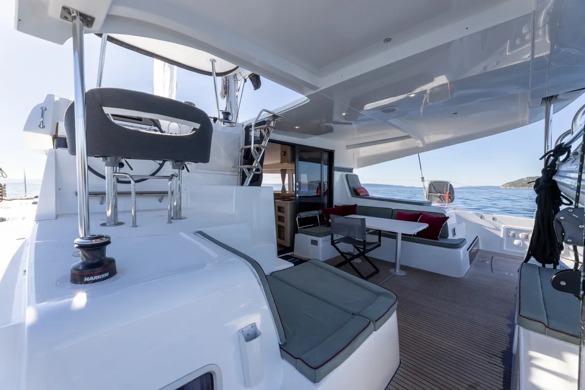 Deck of SAX IV, a Lagoon 42 catamaran at Split, Croatia