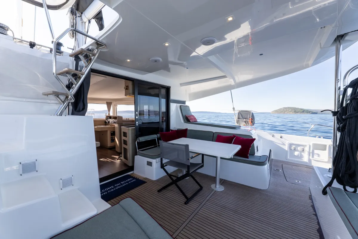 Deck of SAX IV, a Lagoon 42 catamaran at Split, Croatia