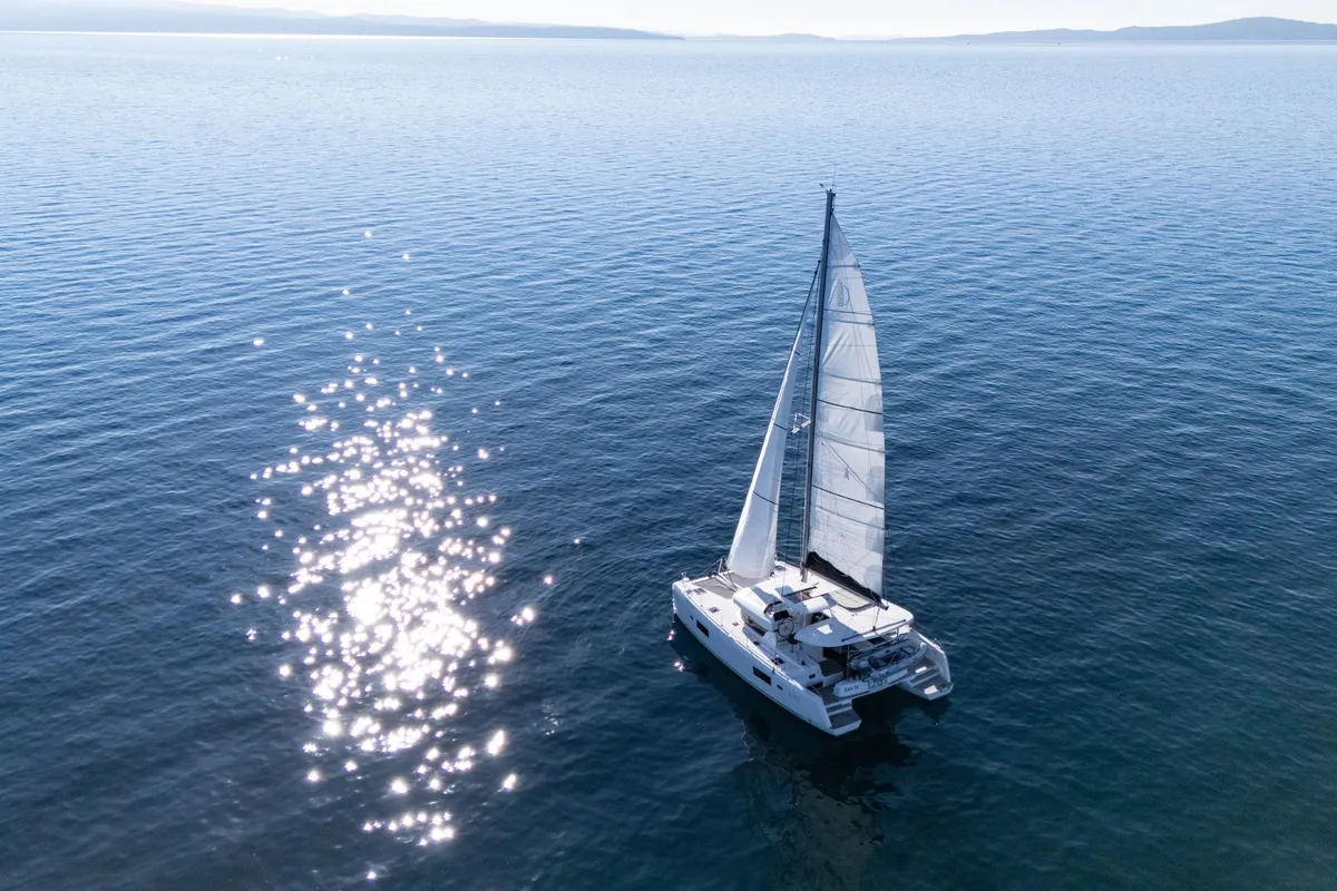 Exterior view of SAX IV, a Lagoon 42 catamaran at Split, Croatia