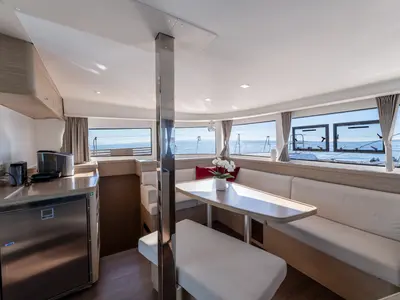 Salon of SAX IV, a Lagoon 42 catamaran at Split, Croatia