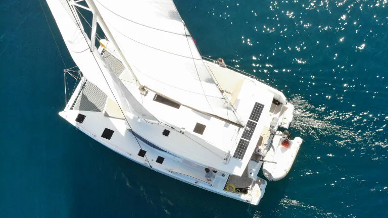 Exterior view of Leon, a Fountaine Pajot Lucia 40 catamaran at Općina Rogoznica, Croatia