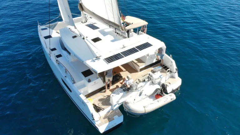Exterior view of Leon, a Fountaine Pajot Lucia 40 catamaran at Općina Rogoznica, Croatia