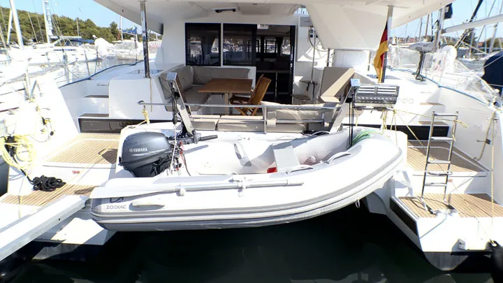 Deck of Leon, a Fountaine Pajot Lucia 40 catamaran at Općina Rogoznica, Croatia
