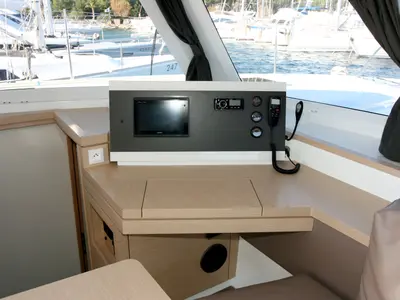 Cockpit of Leon, a Fountaine Pajot Lucia 40 catamaran at Općina Rogoznica, Croatia