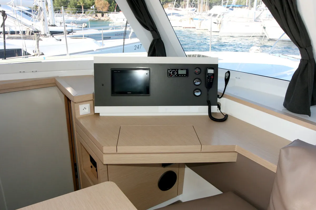 Cockpit of Leon, a Fountaine Pajot Lucia 40 catamaran at Općina Rogoznica, Croatia