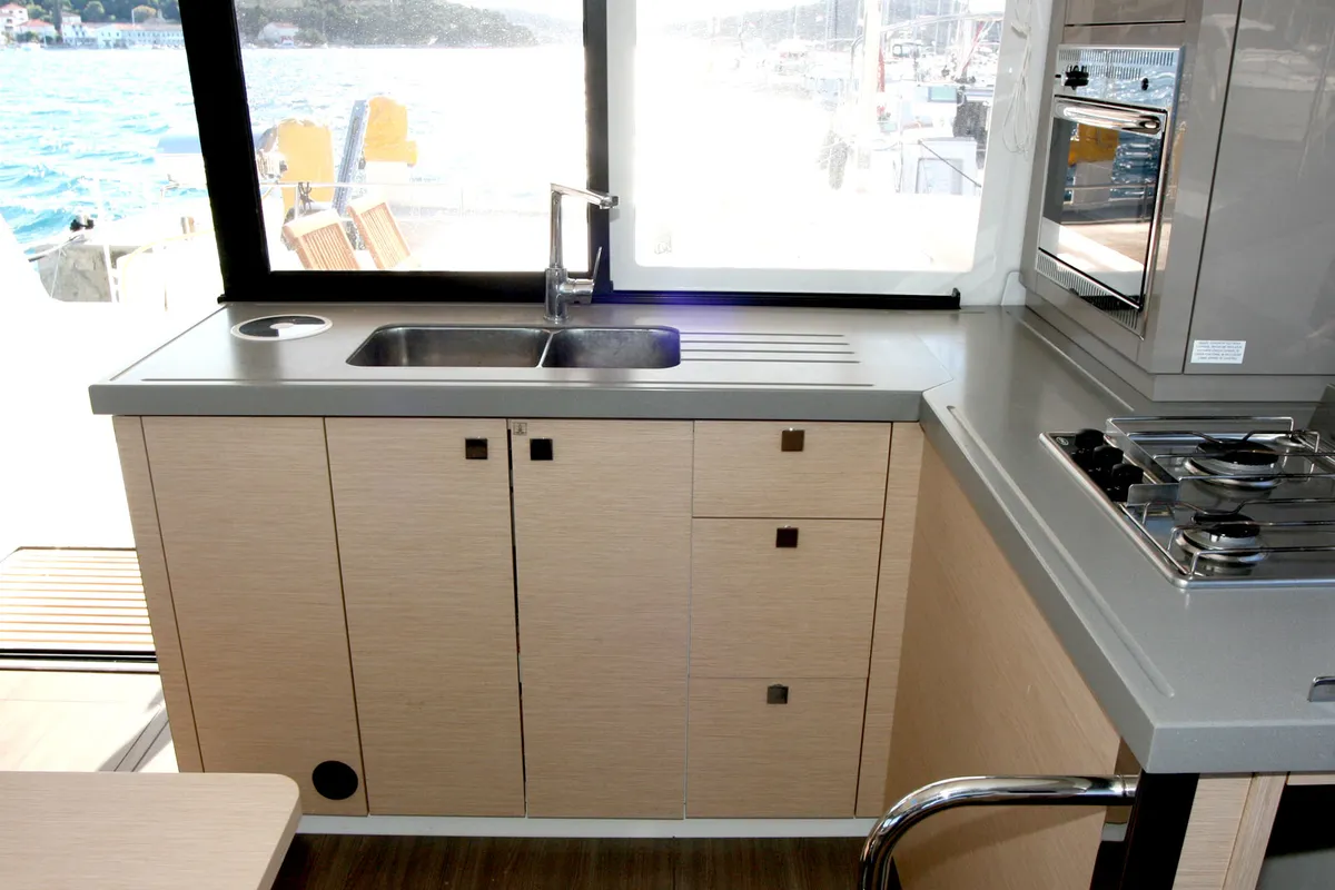 Galley of Leon, a Fountaine Pajot Lucia 40 catamaran at Općina Rogoznica, Croatia