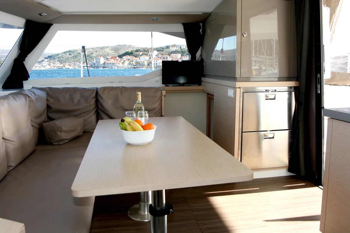 Salon of Leon, a Fountaine Pajot Lucia 40 catamaran at Općina Rogoznica, Croatia