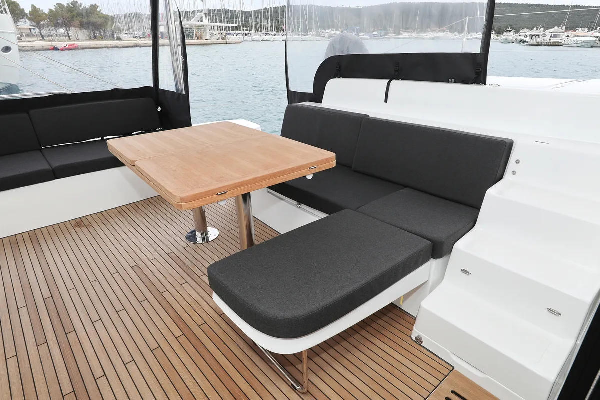 Deck of Hattori Hanzō, a Lagoon 51 catamaran at Općina Sukošan, Croatia