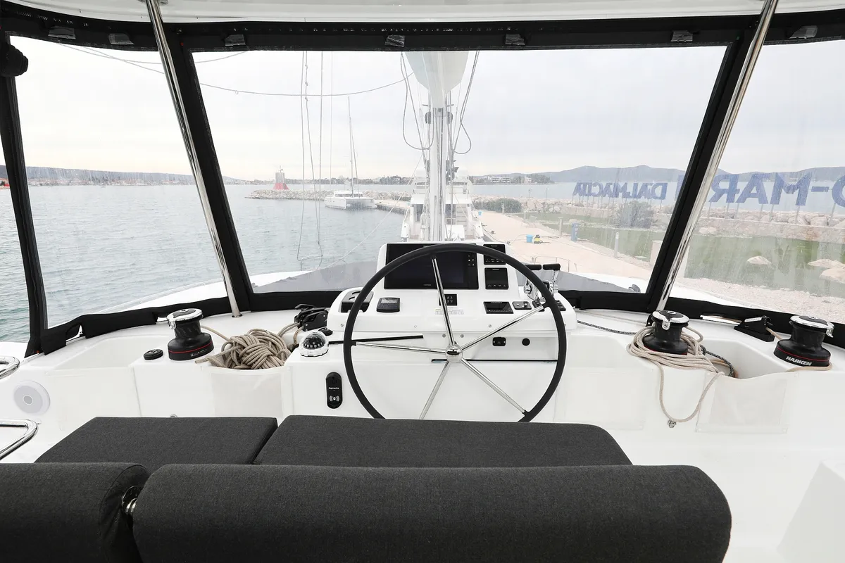 Cockpit of Hattori Hanzō, a Lagoon 51 catamaran at Općina Sukošan, Croatia