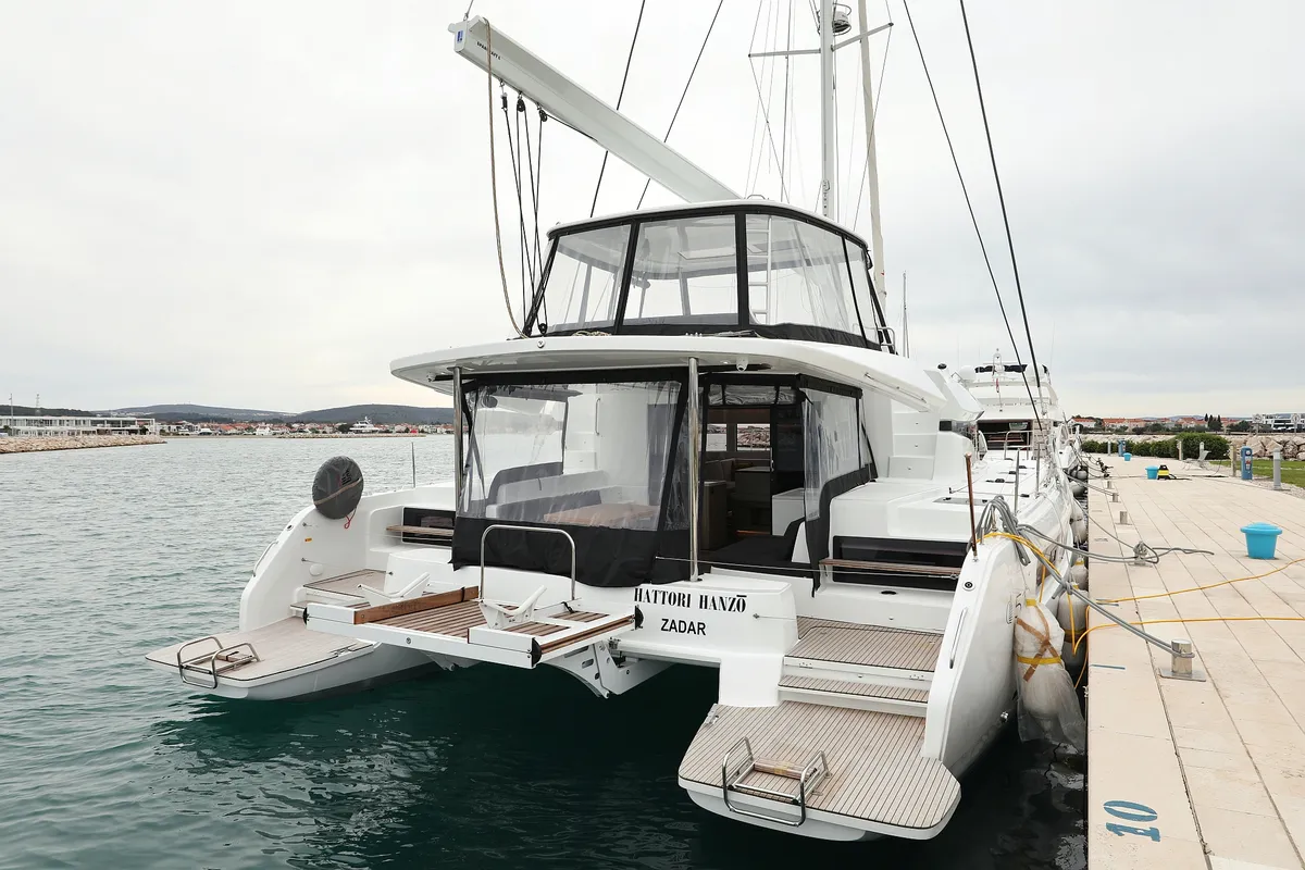 Exterior view of Hattori Hanzō, a Lagoon 51 catamaran at Općina Sukošan, Croatia