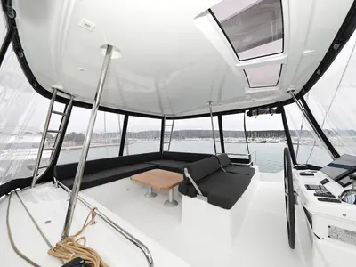 Cockpit of Hattori Hanzō, a Lagoon 51 catamaran at Sukošan, Croatia