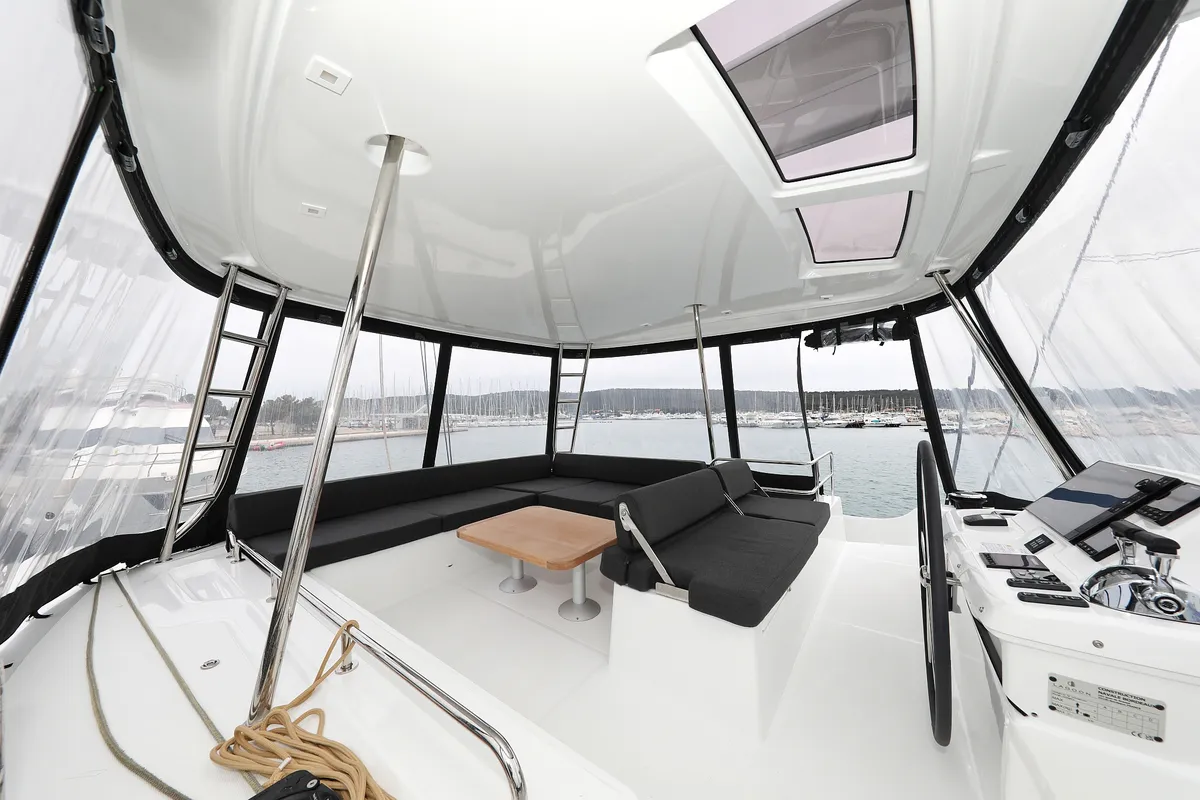 Cockpit of Hattori Hanzō, a Lagoon 51 catamaran at Općina Sukošan, Croatia