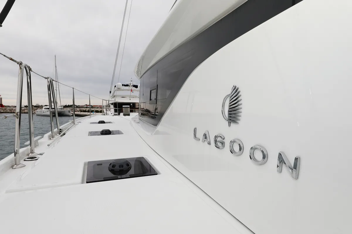 Deck of Hattori Hanzō, a Lagoon 51 catamaran at Općina Sukošan, Croatia