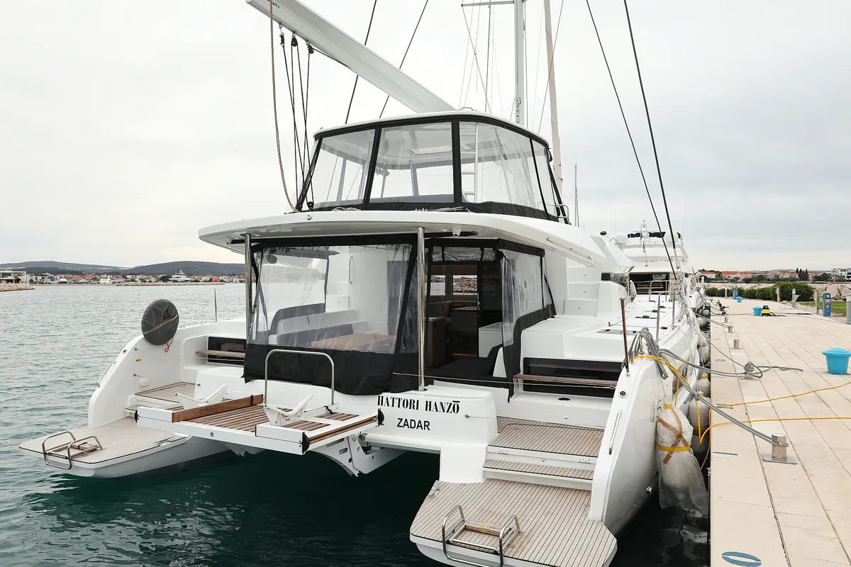 Exterior view of Hattori Hanzō, a Lagoon 51 catamaran at Općina Sukošan, Croatia