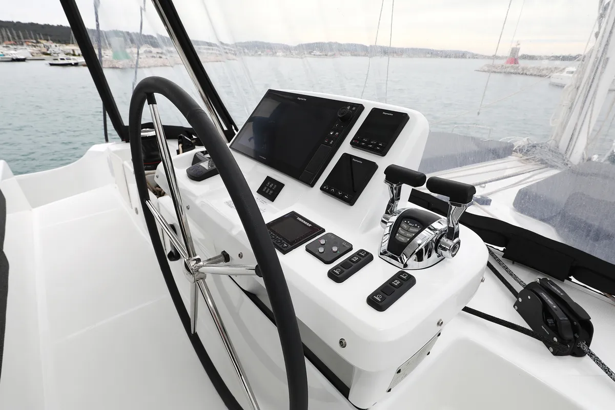 Cockpit of Hattori Hanzō, a Lagoon 51 catamaran at Općina Sukošan, Croatia