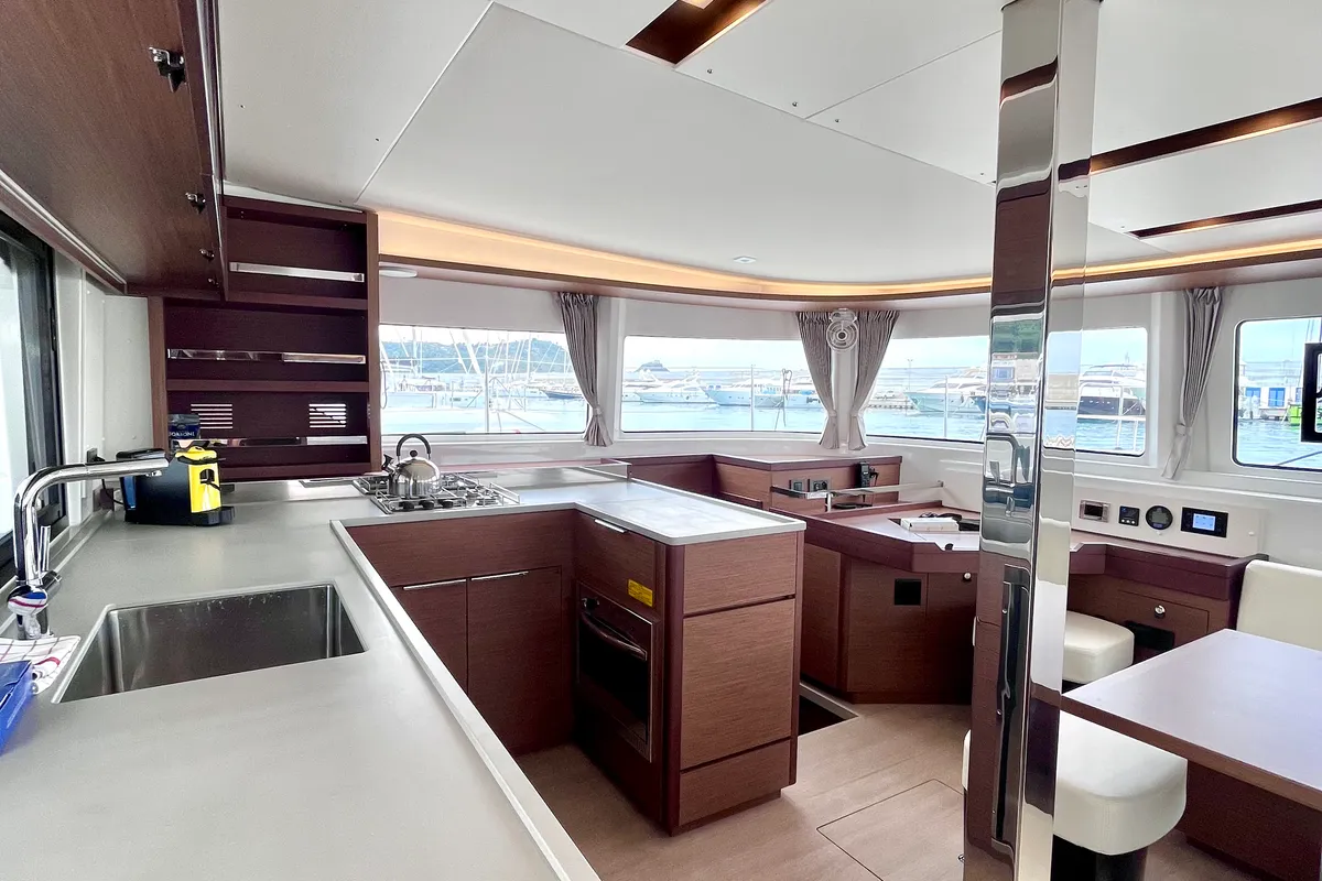 Galley of Baraonda, a Lagoon 46 catamaran at Capo d'Orlando, Italy