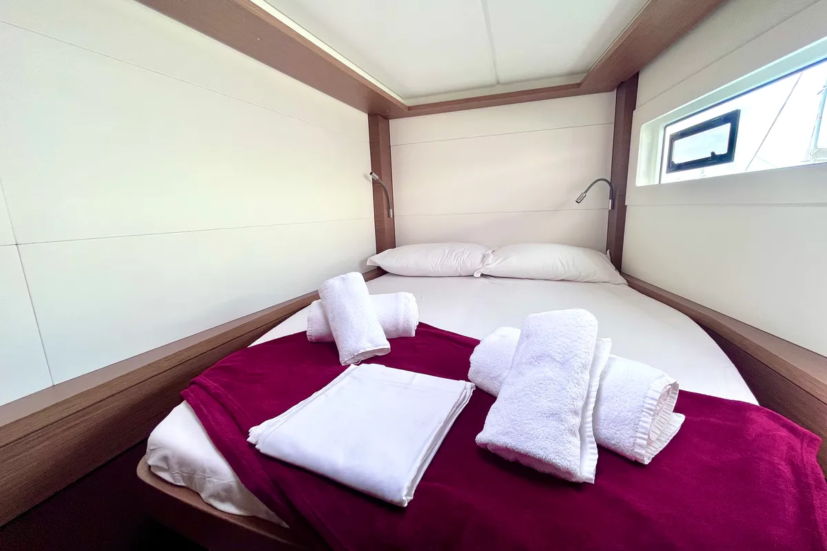 Cabin on Baraonda, a Lagoon 46 catamaran at Capo d'Orlando, Italy