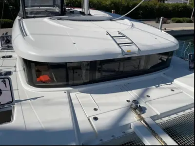 Deck of Lagoon 40, a catamaran at Lefkada, Greece