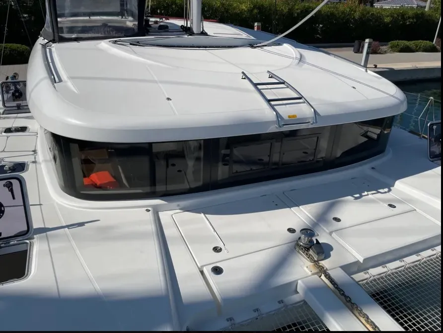 Deck of Lagoon 40, a catamaran at Lefkada, Greece