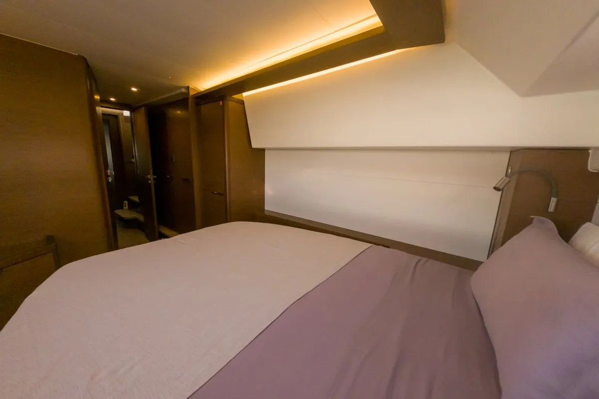 Cabin on Sbronzo, a Lagoon 46 catamaran at Olbia, Italy
