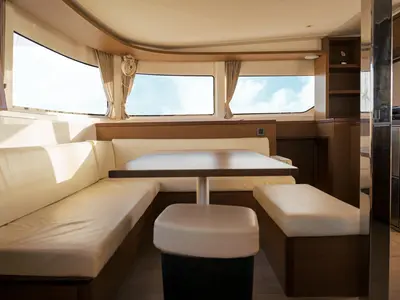 Salon of Sbronzo, a Lagoon 46 catamaran at Olbia, Italy
