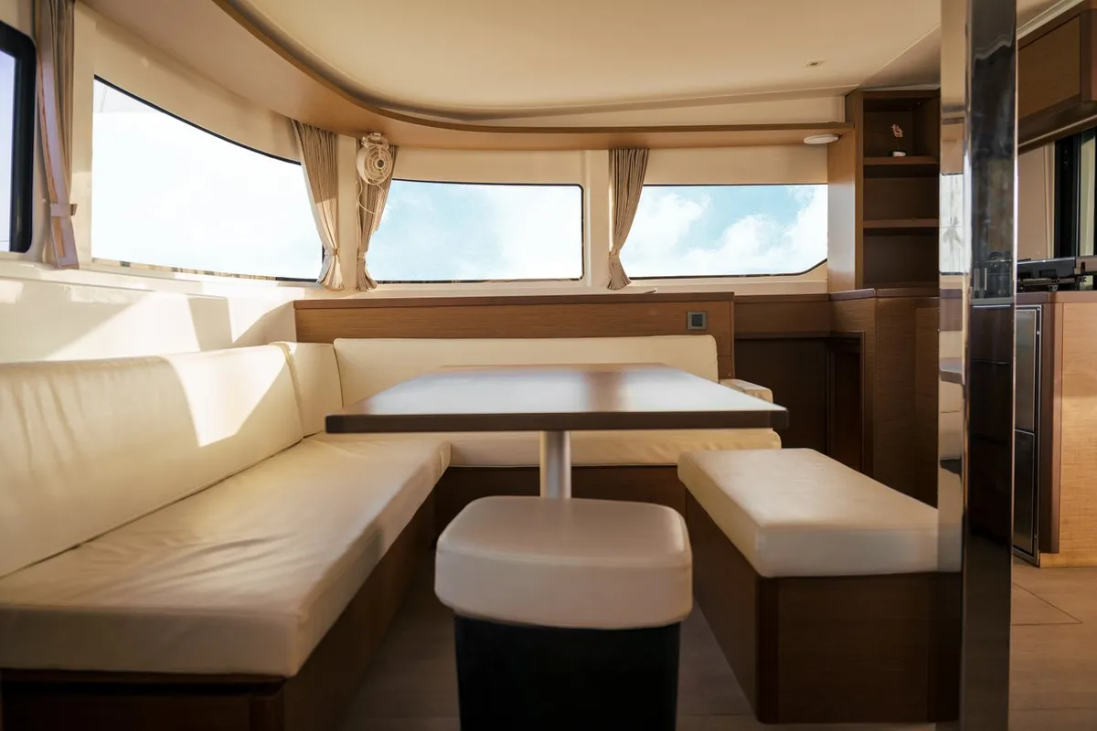 Salon of Sbronzo, a Lagoon 46 catamaran at Olbia, Italy