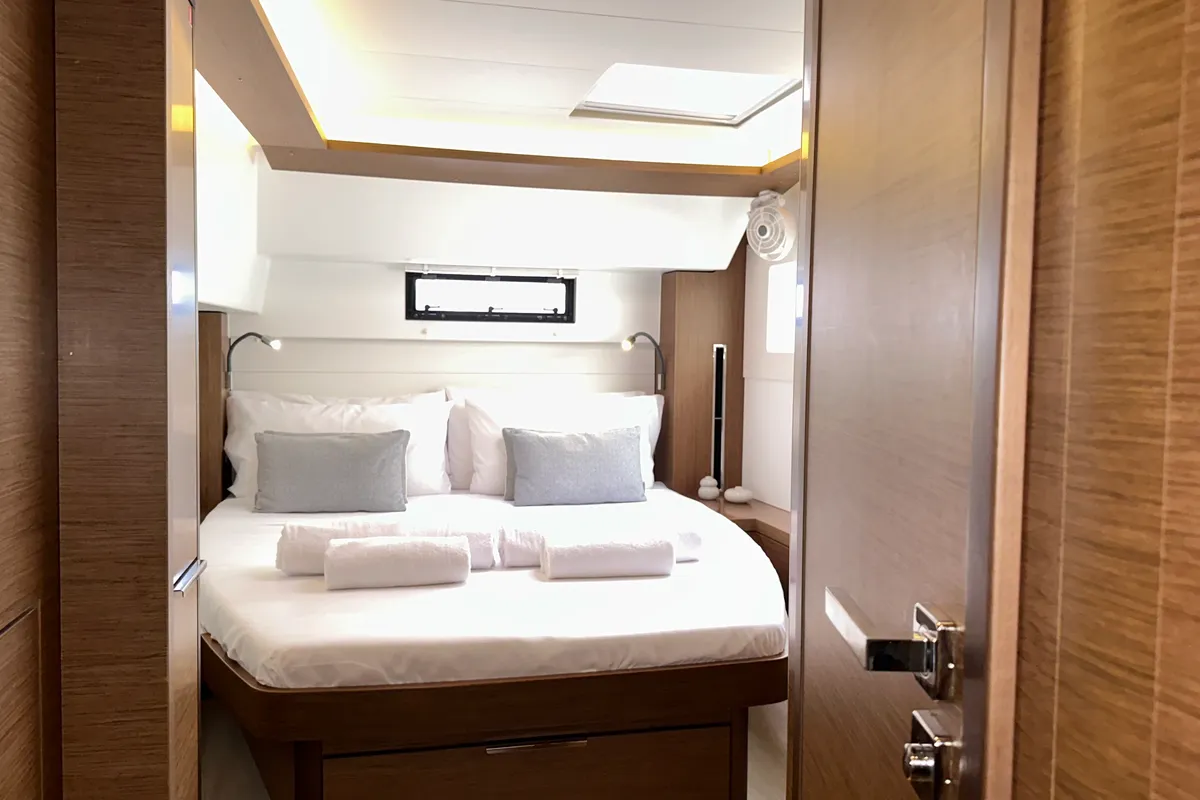 Deck of Sbronzo, a Lagoon 46 catamaran at Olbia, Italy