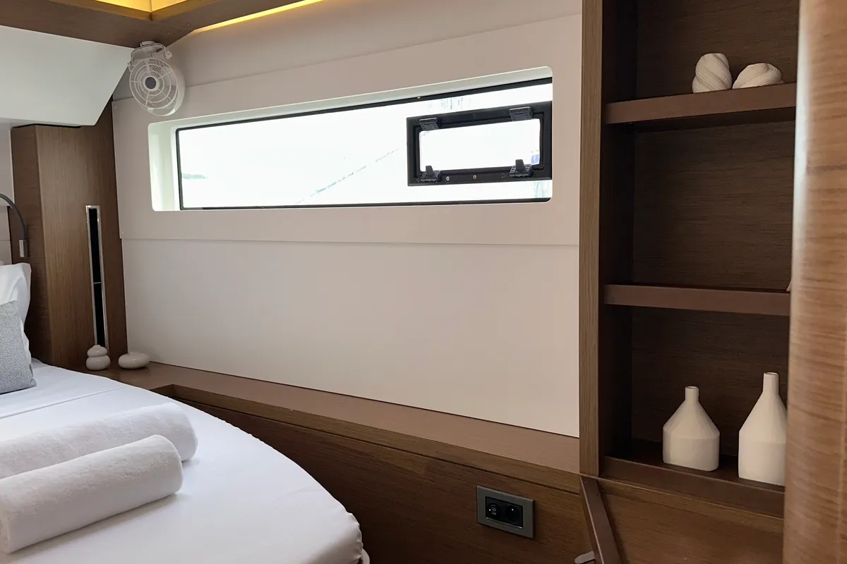 Salon of Sbronzo, a Lagoon 46 catamaran at Olbia, Italy