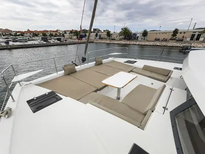Deck of Holiday Inn, a Bali 4.2 catamaran at Grad Biograd na Moru, Croatia