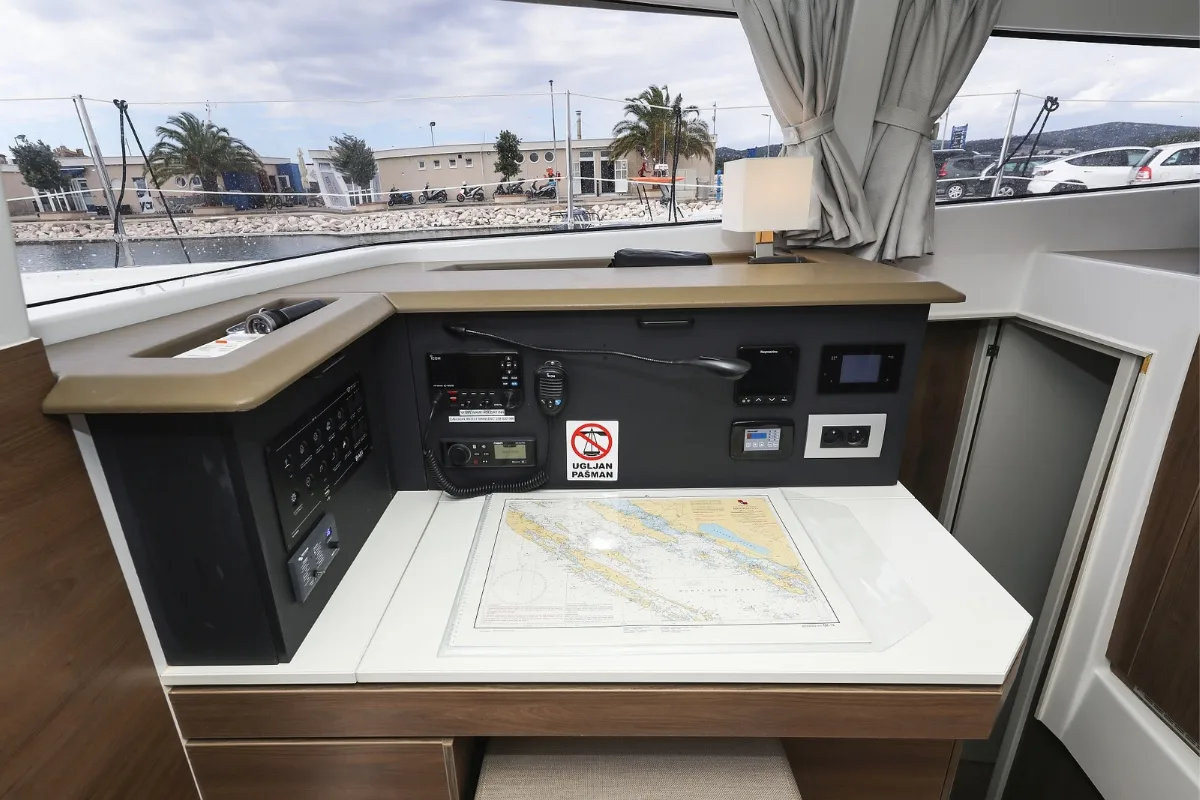 Cockpit of Holiday Inn, a Bali 4.2 catamaran at Grad Biograd na Moru, Croatia