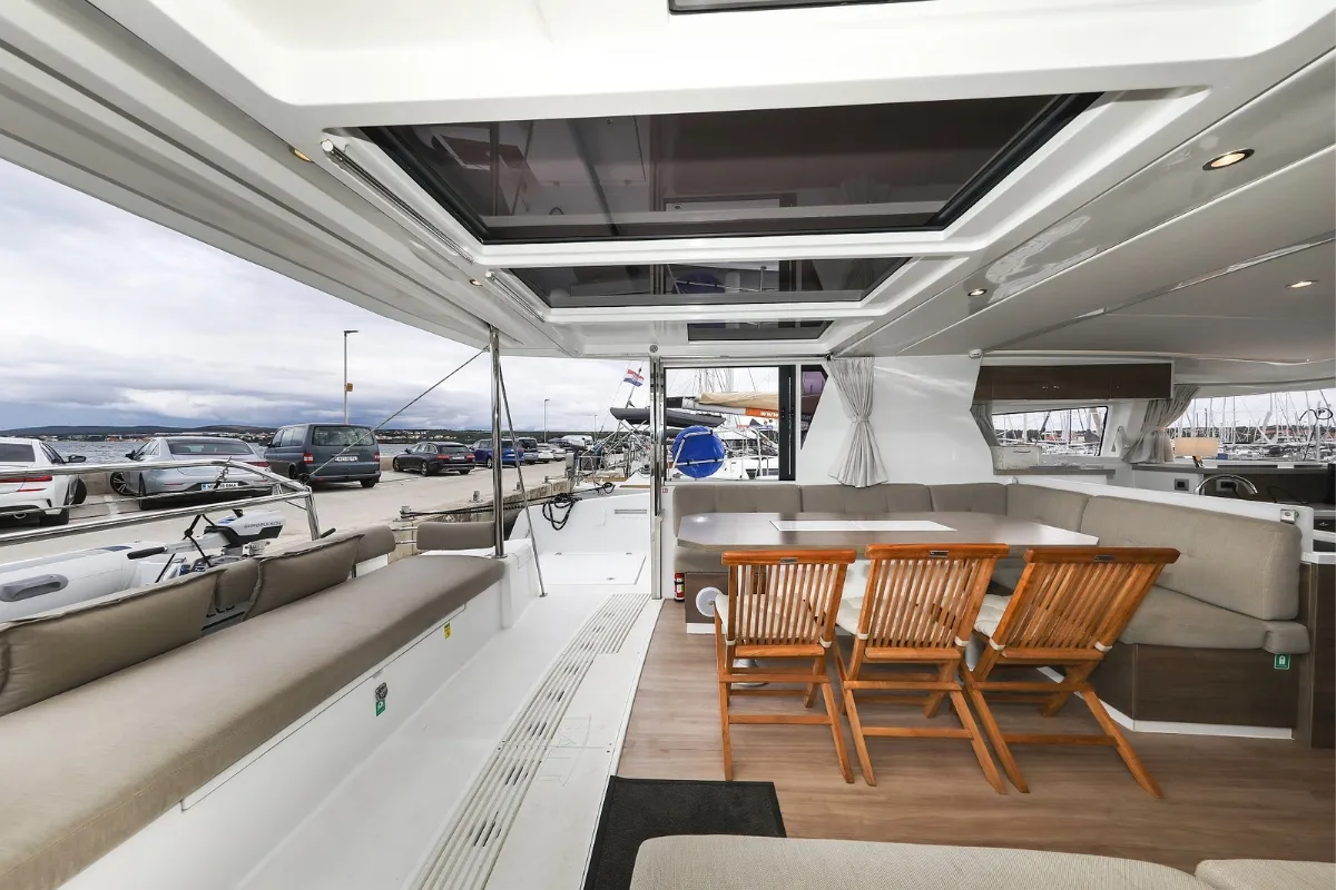 Salon of Holiday Inn, a Bali 4.2 catamaran at Grad Biograd na Moru, Croatia