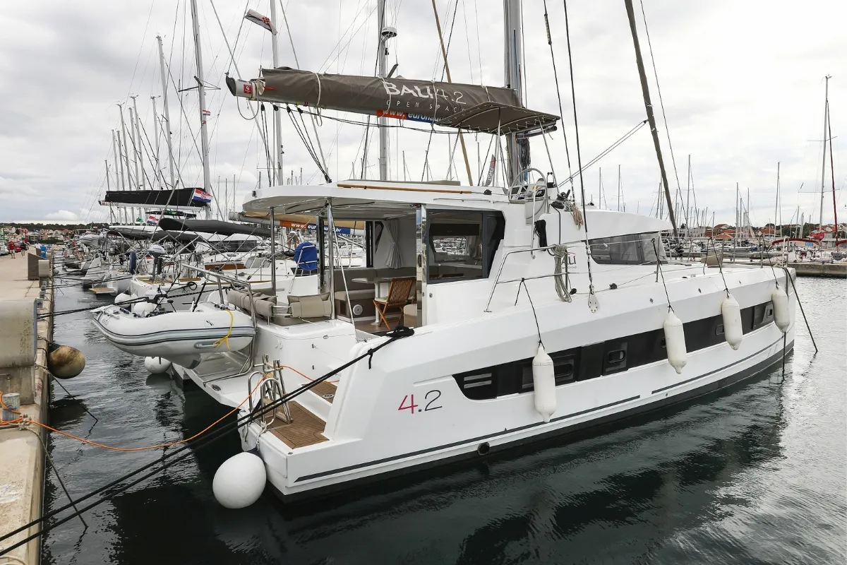 Exterior view of Holiday Inn, a Bali 4.2 catamaran at Grad Biograd na Moru, Croatia