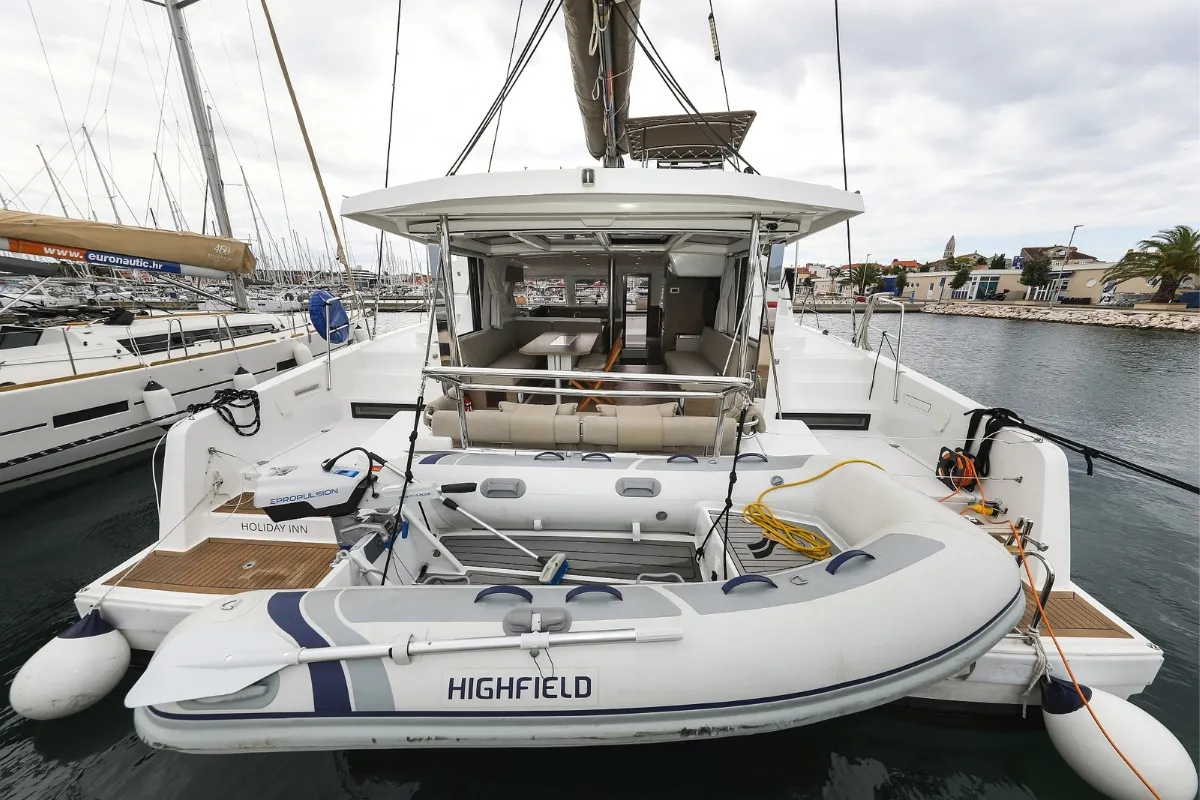 Exterior view of Holiday Inn, a Bali 4.2 catamaran at Grad Biograd na Moru, Croatia