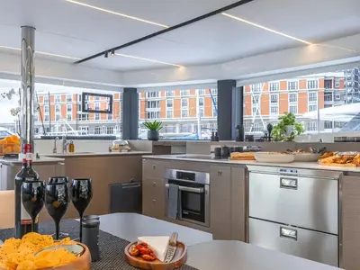 Galley of Sunsail 465 Premium Plus, a Leopard 46 catamaran at Municipal Unit of Lefkada, Greece