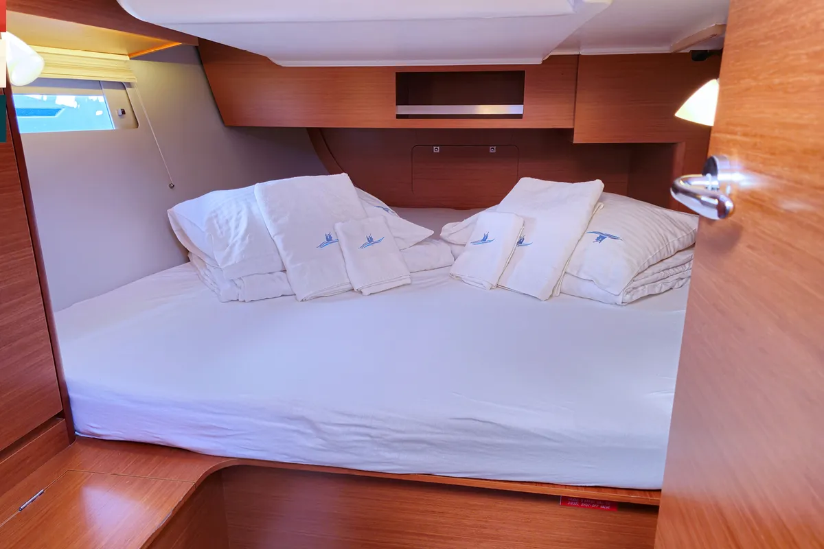 Cabin on Mimi, a Dufour 390 GL sailboat at Rogoznica, Croatia